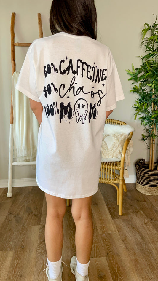 60% CAFFEINE 40% CHAOS 100% MOM (front & back) - Unisex T-shirt