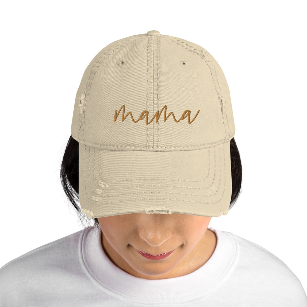 AMILLIARDI Distressed Mama Hat - Khaki | Fashionable Dad Hat | Embroidered Detail